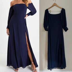 NWT Feel the Romance Navy Blue Off-the-Shoulder Maxi Dress